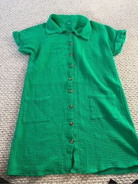 Womens Emerald Green Button-Front Casual Dress